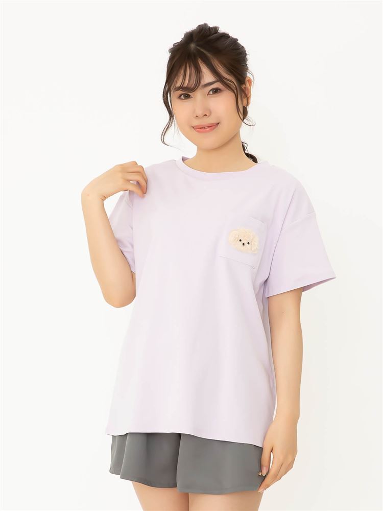 チュチュアンナの綿混トイプードル刺繍Tシャツ|111904