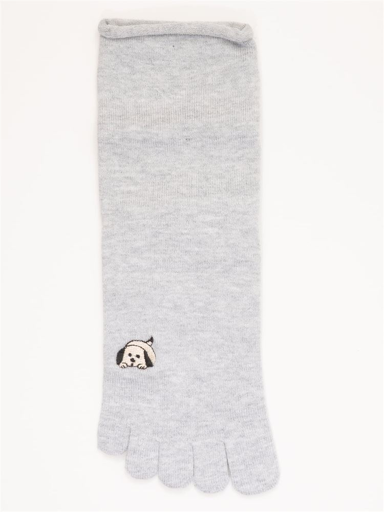 チュチュアンナの綿レーヨン犬伏せ刺繍5本指ソックス14cm丈|112001