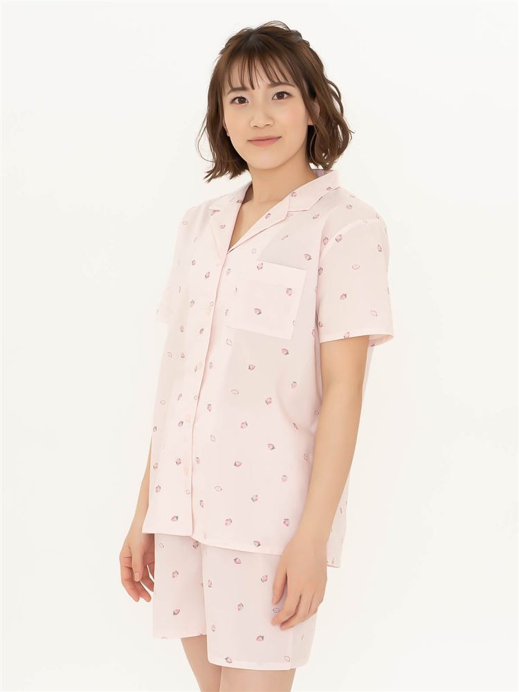 チュチュアンナのいちご柄布帛パジャマ(半袖×1分丈パンツ)|121740