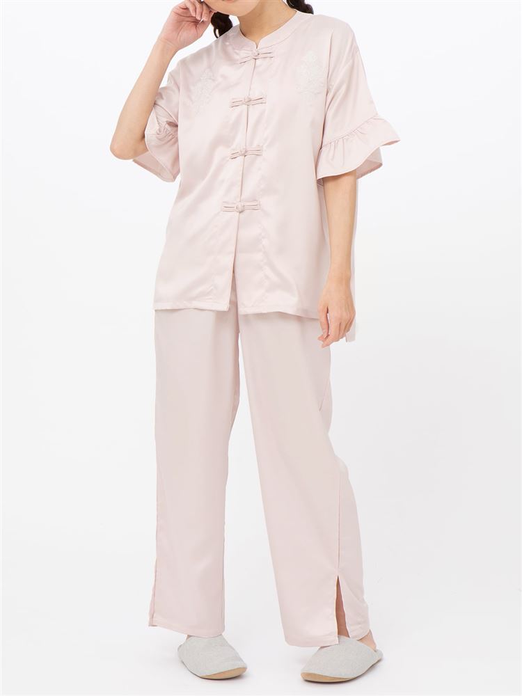 チュチュアンナのベトナム風刺繍入りサテンパジャマ(半袖×長ズボン)|221724