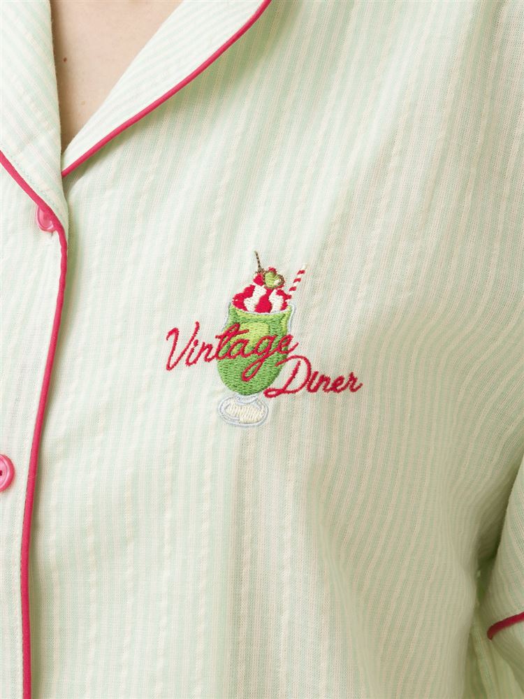 チュチュアンナの[ゆったり設計パジャマ]綿100％ストライプ柄前開きパジャマ(半袖×ショートパンツ)|321722