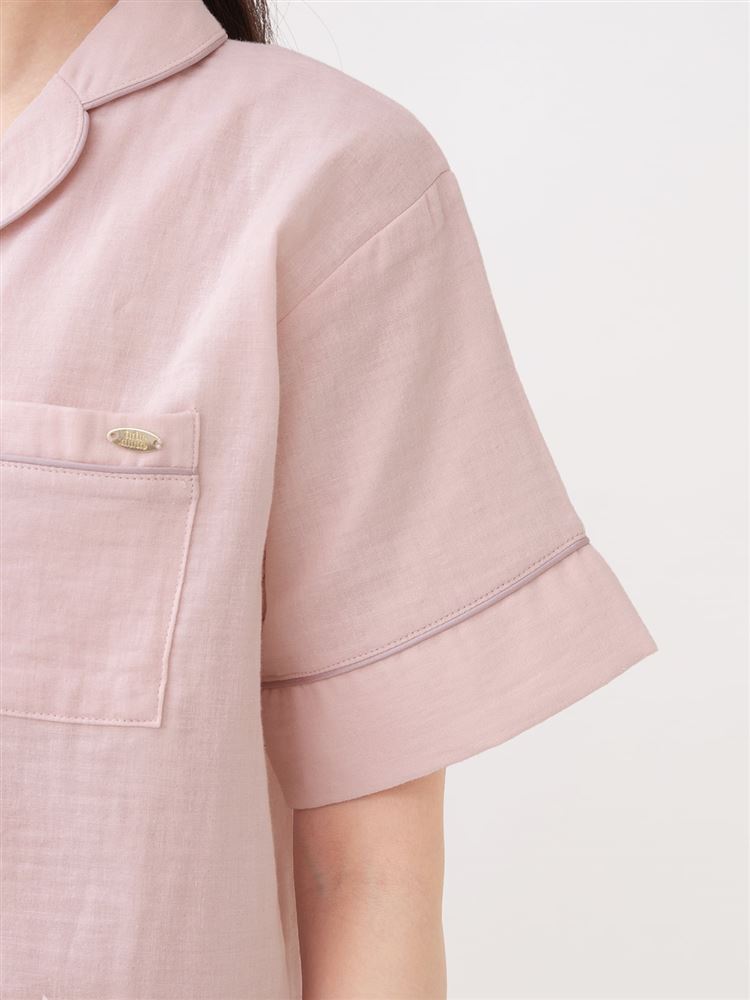 チュチュアンナの[ゆったり設計パジャマ]綿100％無地前開きガーゼパジャマ(半袖×長ズボン)|321729