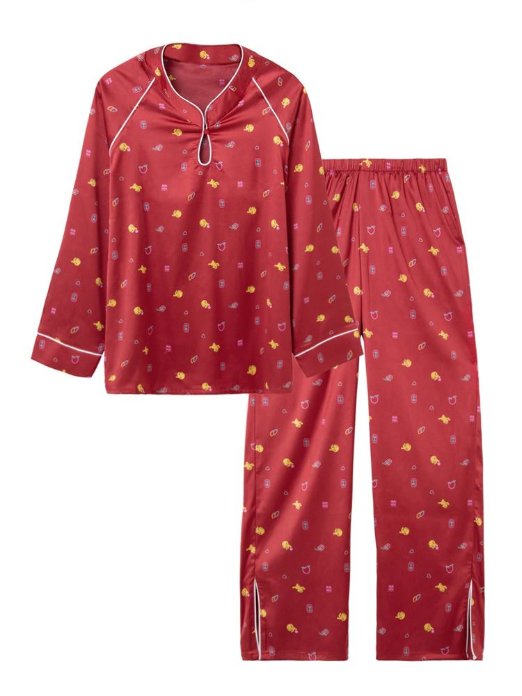 チュチュアンナの[ゆったり設計パジャマ]チャイナ風トラ柄長袖サテンパジャマ|311737