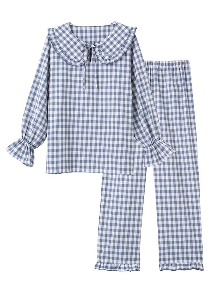 チュチュアンナの[ゆったり設計パジャマ]綿100％ギンガムチェック長袖布帛パジャマ|311747