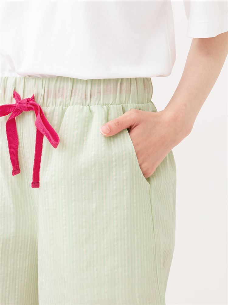 チュチュアンナの[ゆったり設計パジャマ]綿100％ストライプ柄前開きパジャマ(半袖×ショートパンツ)|321724