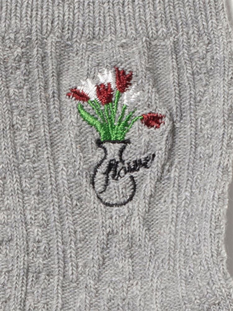 チュチュアンナの綿混メランジリンクス花刺繍ソックス13cm丈|219291