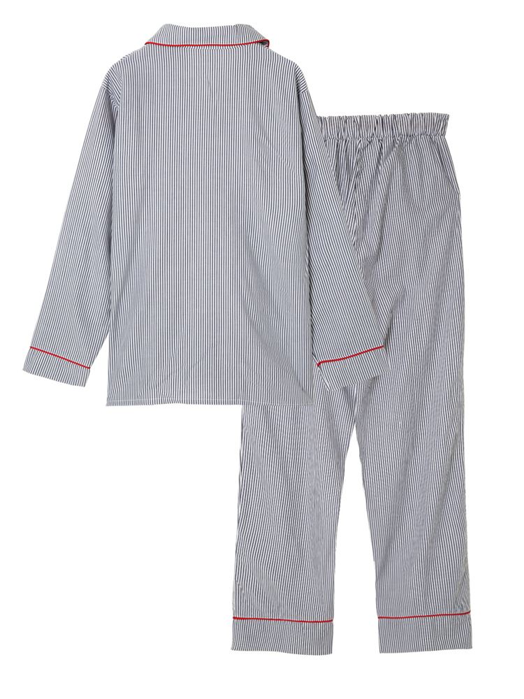チュチュアンナの[温度調整]パフェ刺繍ストライプ柄前開き長袖布帛パジャマ|24120006