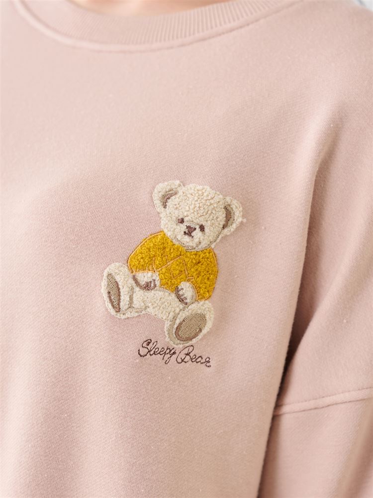 温度調整]裏毛くまサガラ刺繍チェックボトム長袖パジャマ: ルーム