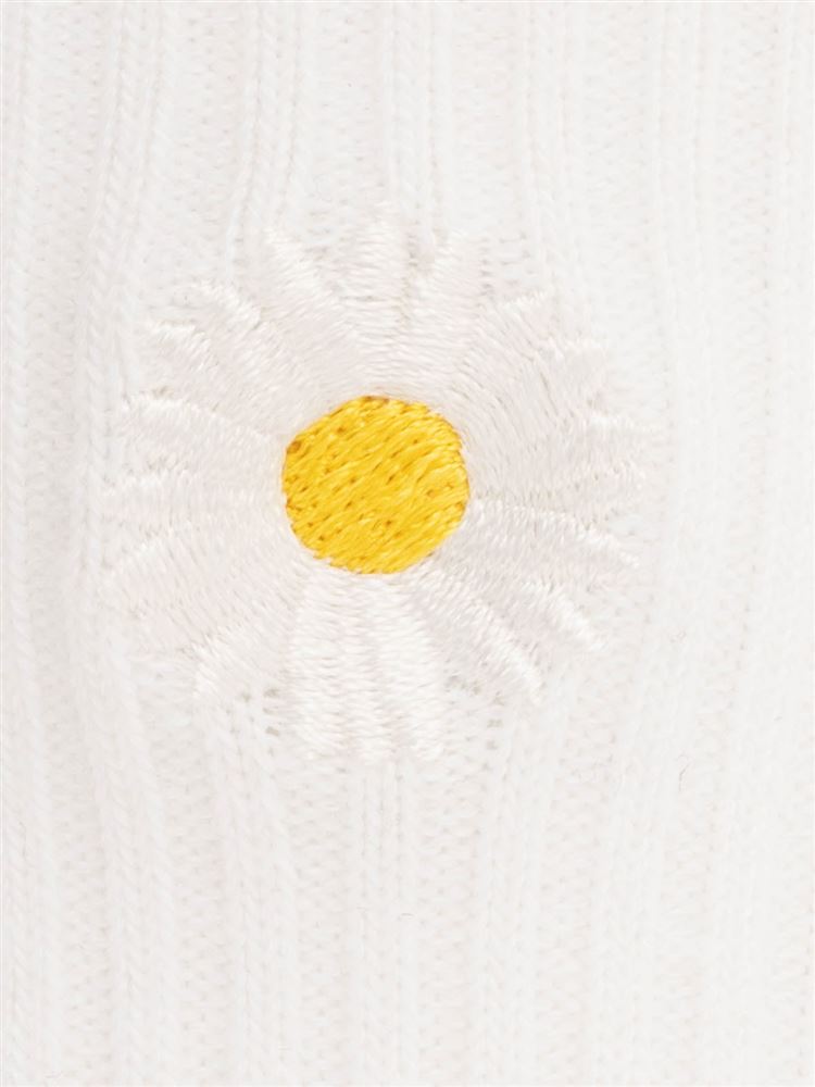 チュチュアンナの綿混マーガレット刺繍リブソックス13cm丈|102015