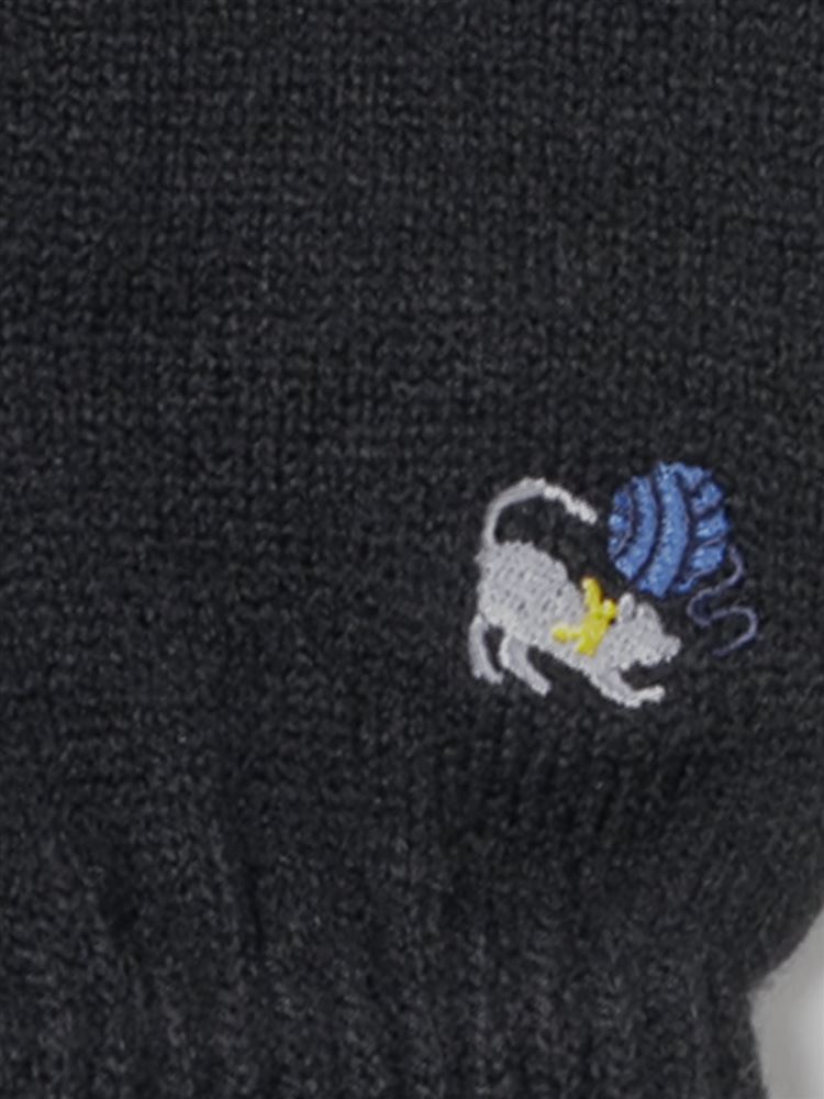 チュチュアンナのワンポイント毛糸と猫ちゃん刺繍手袋|143023