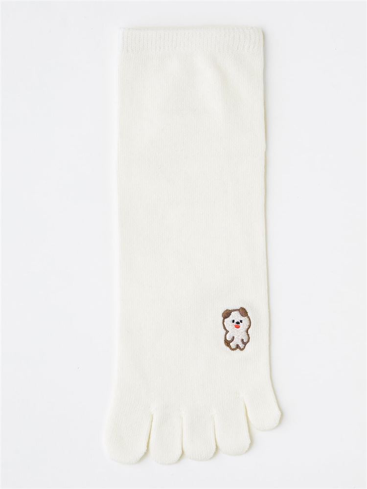 チュチュアンナの綿混ワンポイント犬くま刺繍5本指くるぶしソックス|312114