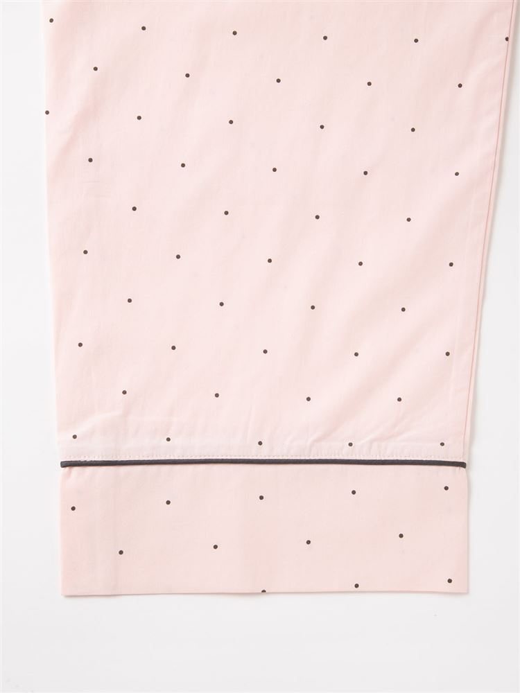 チュチュアンナの[温度調整]くま刺繍ドット柄前開き長袖布帛パジャマ|24120005