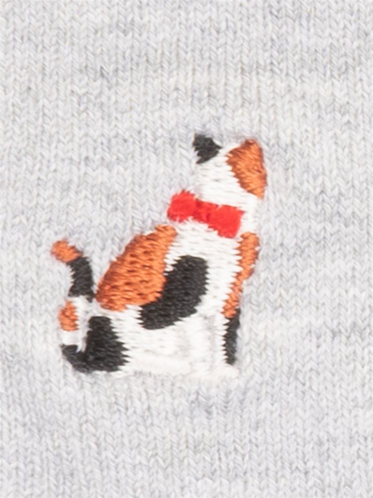 綿レーヨンシルク後ろ猫刺繍5本指くるぶしソックス