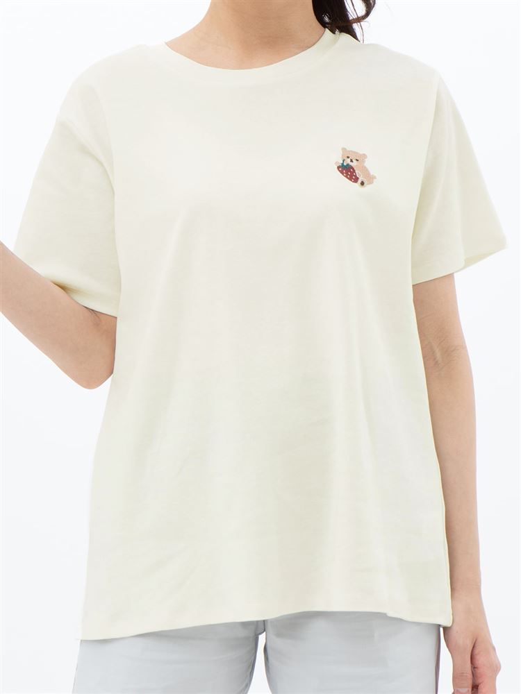 チュチュアンナの綿100％くまいちご刺繍Tシャツ|211954