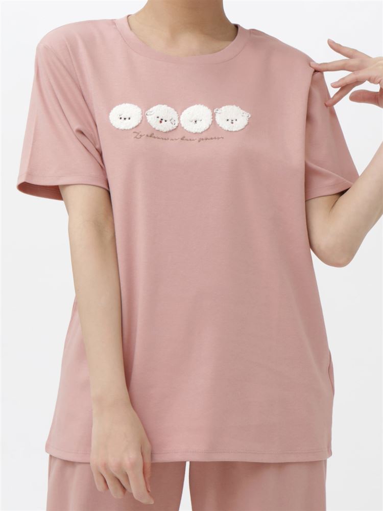 チュチュアンナの綿100％ビションフリーゼ刺繍ゆったりTシャツ|211956