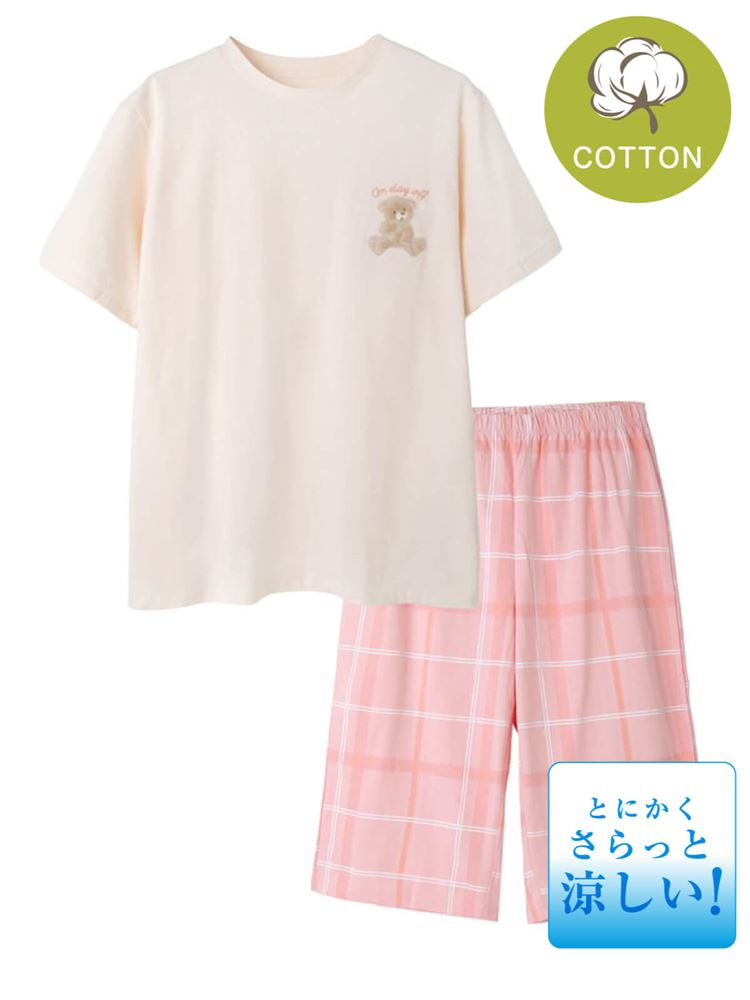 ピンクハウスクマさん柄ピンク系コットン半袖チュニック（未使用に近い） ピンクハウスクマさん柄ピンク系コットン半袖チュニック（未使用