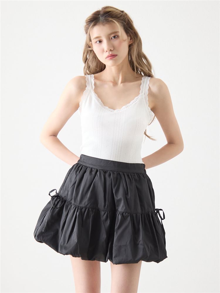 綿100％針抜きレース付きタンクトップ: 下着・インナー