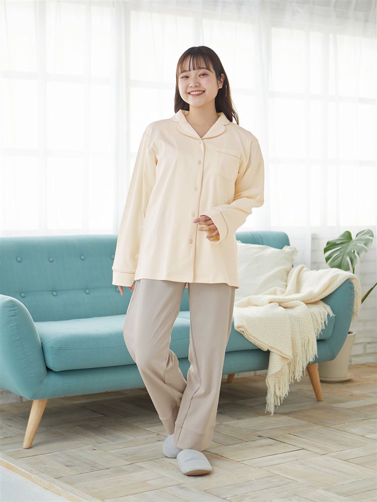 チュチュアンナの[ゆったり設計パジャマ]綿100％無地前開き長袖スムースパジャマ|311750