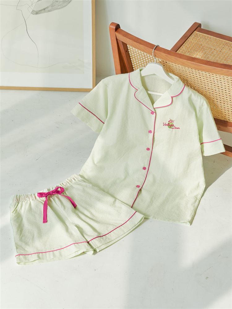ゆったり設計パジャマ]綿100％ストライプ柄前開きパジャマ(半袖×ショートパンツ): ルームウェア(部屋着) |  チュチュアンナ[tutuanna]公式通販サイト|32172227