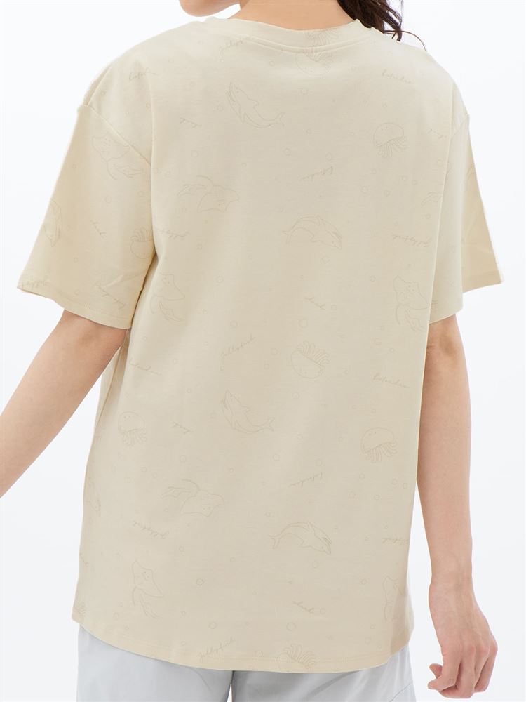 チュチュアンナの綿100％海のいきもの柄ドロップショルダーTシャツ|211979