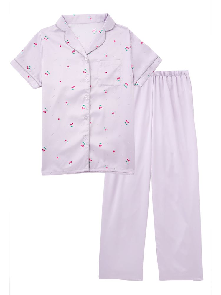 チュチュアンナのチェリー柄サテンパジャマ(半袖×長ズボン)|221712