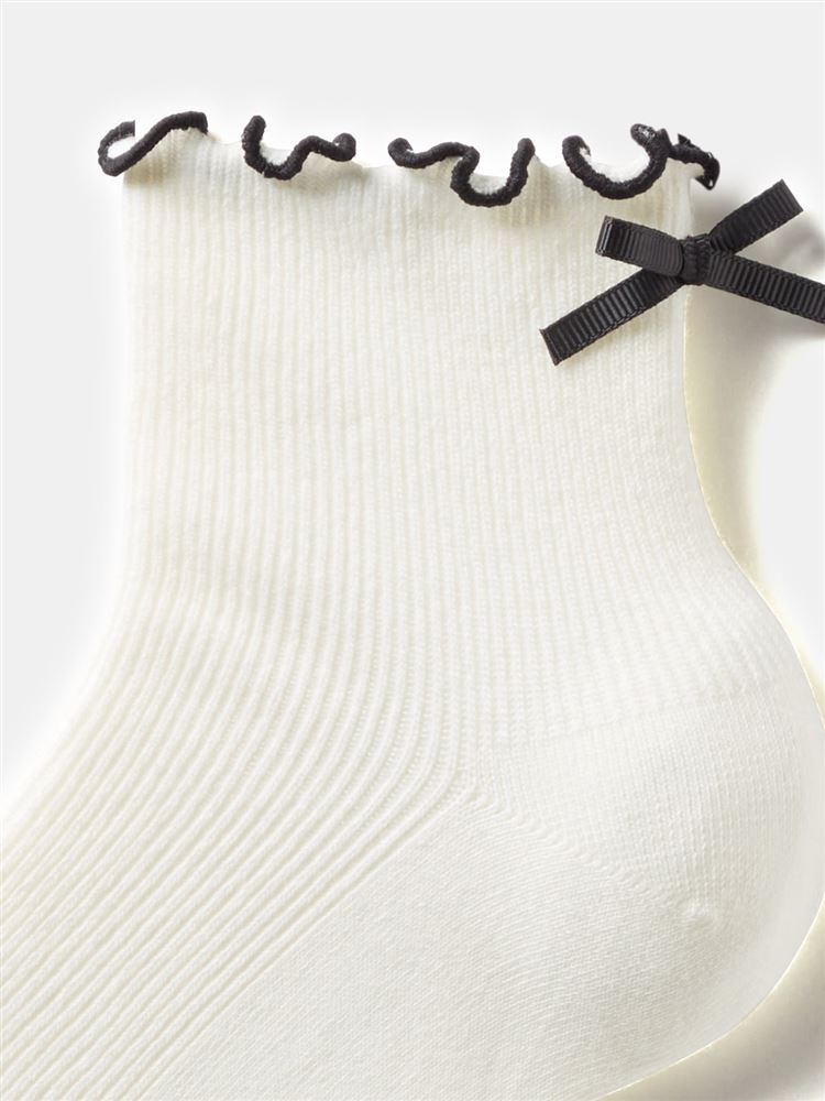 チュチュアンナの綿混履き口メローグログランリボン付きリブソックス12cm丈|239355