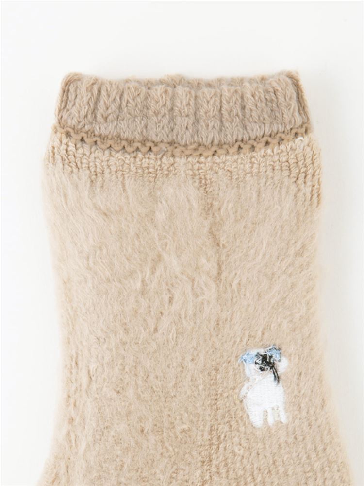 チュチュアンナの[まるで毛布！のような暖かさ]履き口ゆったり裏起毛シルエット犬刺繍ソックス16cm丈(厚手)|249236