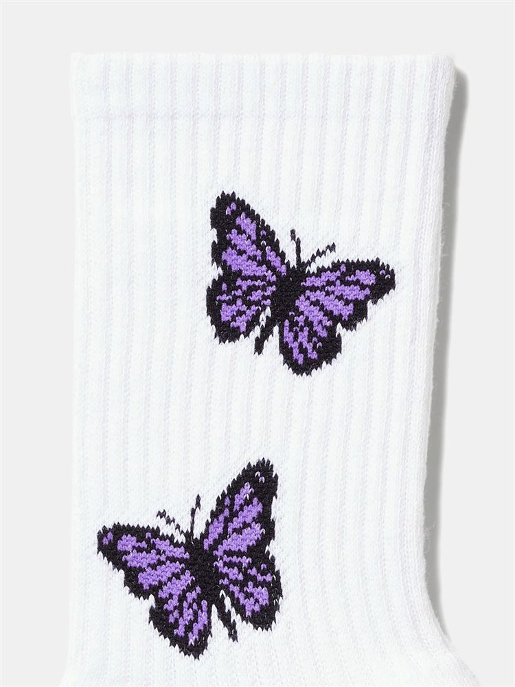チュチュアンナの綿混アメリブ蝶柄ソックス18cm丈|249339