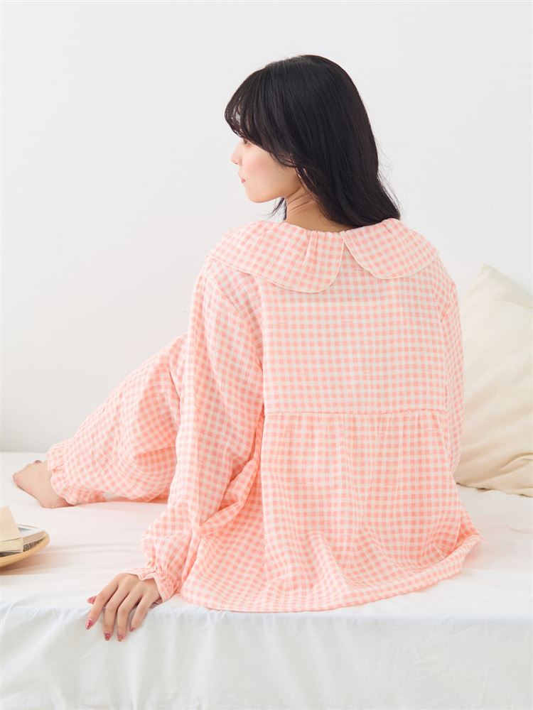 綿100%ダブルガーゼギンガムチェックパジャマ: ルームウェア(部屋着