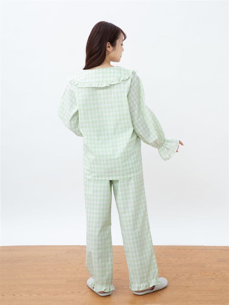 チュチュアンナの[ゆったり設計パジャマ]綿100％ギンガムチェック長袖布帛パジャマ|311748