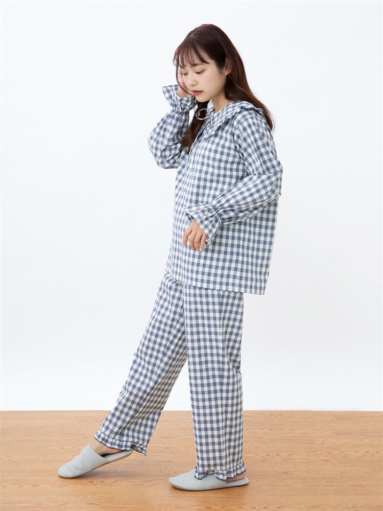 チュチュアンナの[ゆったり設計パジャマ]綿100％ギンガムチェック長袖布帛パジャマ|311749