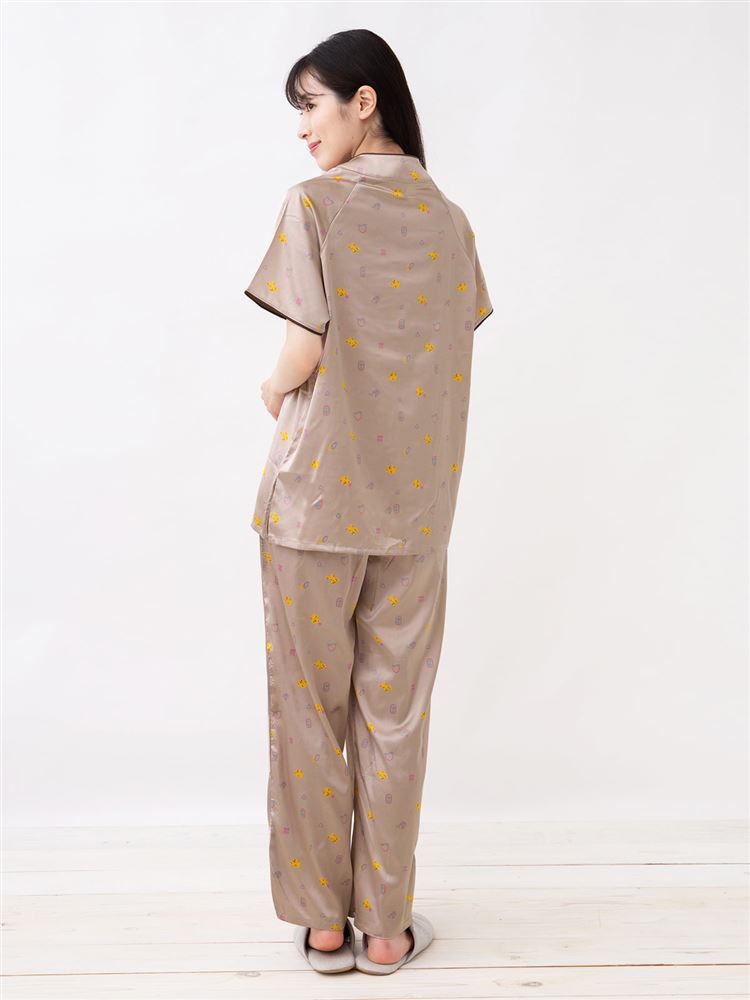 チュチュアンナの[ゆったり設計パジャマ]チャイナ風トラ柄サテンパジャマ(半袖×長ズボン)|321721