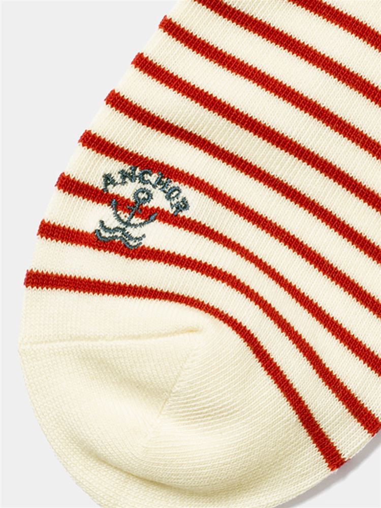チュチュアンナの綿混マリンボーダーイカリ刺繍くるぶしソックス|224256
