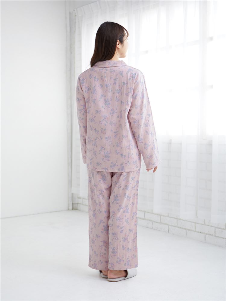 チュチュアンナの[ゆったり設計パジャマ]綿100％花柄前開き長袖ガーゼパジャマ|311743