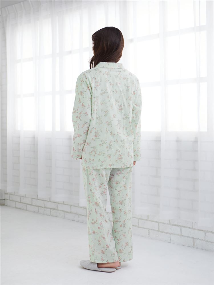 チュチュアンナの[ゆったり設計パジャマ]綿100％花柄前開き長袖ガーゼパジャマ|311744