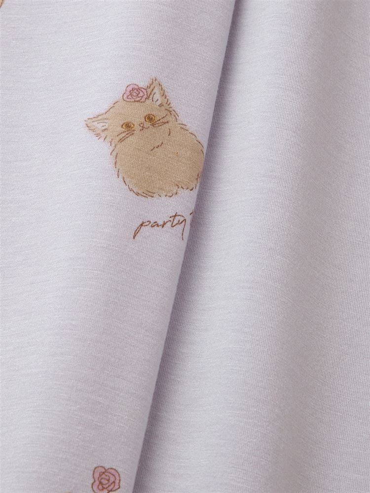チュチュアンナの[ゆったり設計パジャマ]猫柄ベア天パジャマ(半袖×7分丈パンツ)|321734