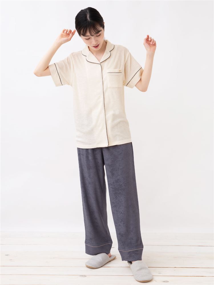 チュチュアンナの[ゆったり設計パジャマ]無地前開きパイル地パジャマ(半袖×長ズボン)|321736