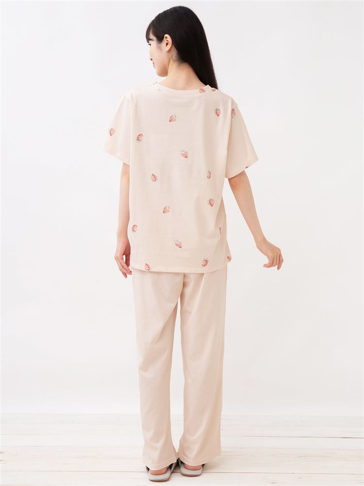 チュチュアンナの[ゆったり設計パジャマ]綿100％いちご柄天竺パジャマ(半袖×長ズボン）|321743