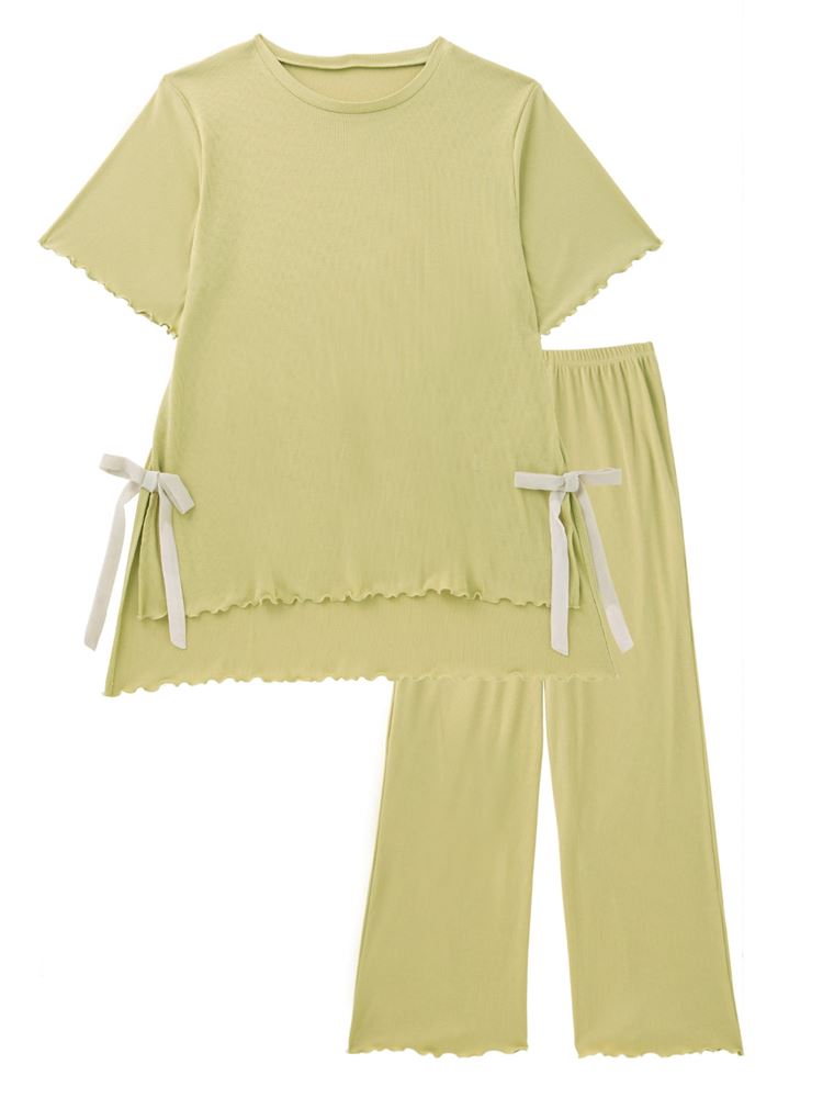 チュチュアンナのリブ裾メローサイドリボン付きジャマ(半袖×長ズボン)|221718