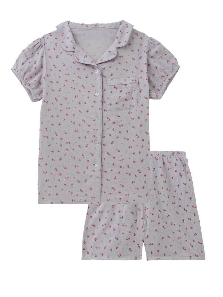 チュチュアンナの綿100％小花柄パフスリーブパジャマ(半袖×1分丈パンツ)|221736