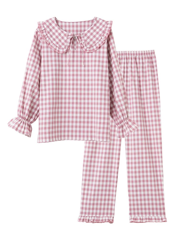 チュチュアンナの[ゆったり設計パジャマ]綿100％ギンガムチェック長袖布帛パジャマ|311747