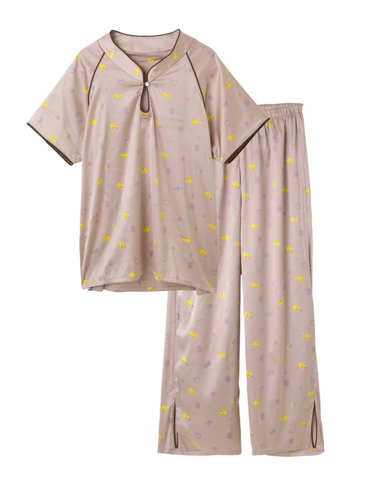 チュチュアンナの[ゆったり設計パジャマ]チャイナ風トラ柄サテンパジャマ(半袖×長ズボン)|321721