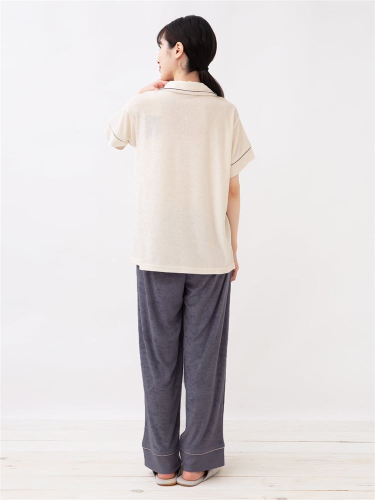 チュチュアンナの[ゆったり設計パジャマ]無地前開きパイル地パジャマ(半袖×長ズボン)|321737