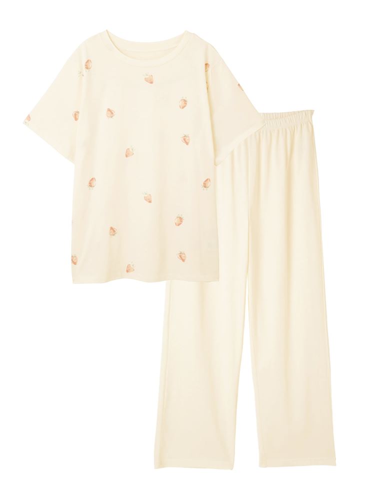 チュチュアンナの[ゆったり設計パジャマ]綿100％いちご柄天竺パジャマ(半袖×長ズボン）|321741