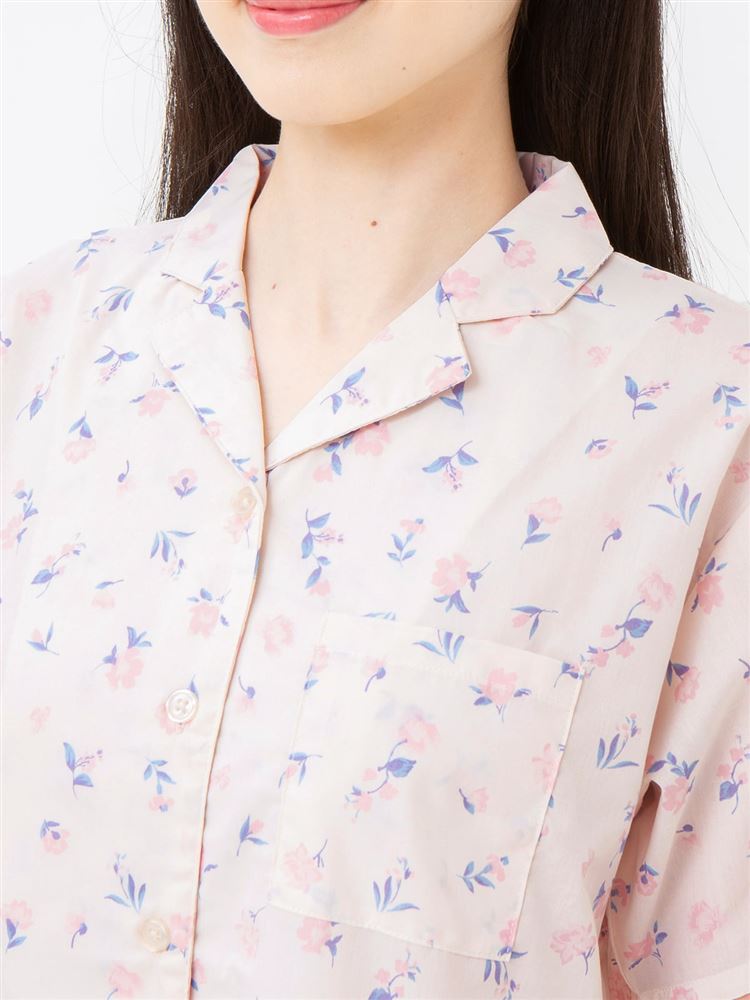 チュチュアンナの花柄前開き布帛パジャマ(半袖×3分丈パンツ)|321745