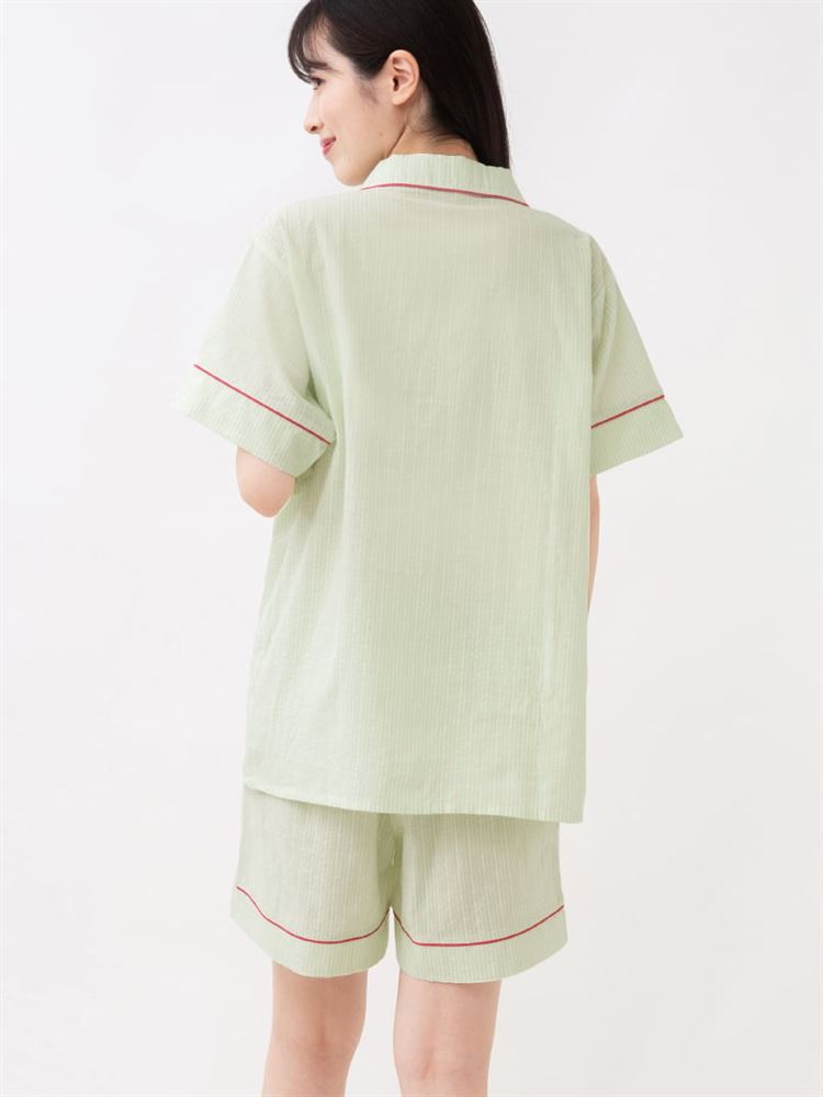チュチュアンナの[ゆったり設計パジャマ]綿100％ストライプ柄前開きパジャマ(半袖×ショートパンツ)|321722