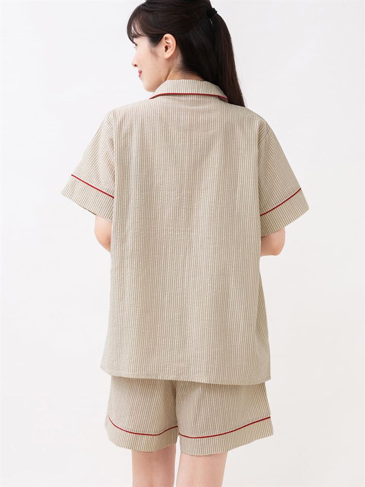 チュチュアンナの[ゆったり設計パジャマ]綿100％ストライプ柄前開きパジャマ(半袖×ショートパンツ)|321723