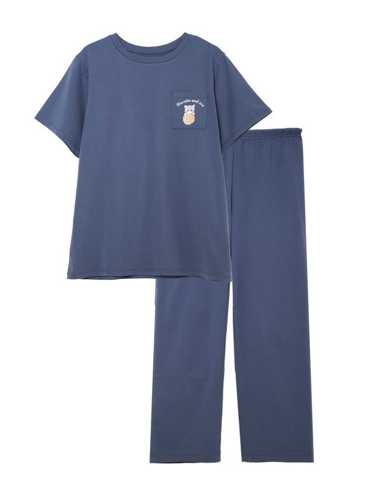チュチュアンナの[ゆったり設計パジャマ]ねこ柄綿天竺パジャマ(半袖×長ズボン)|321751