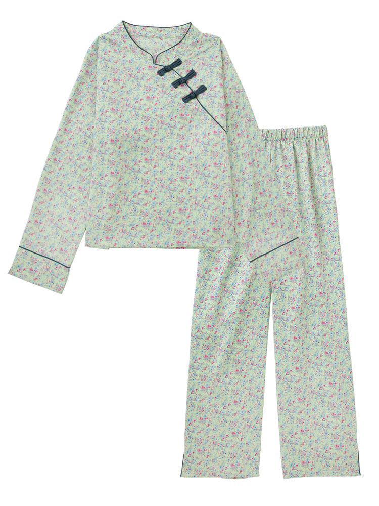 チュチュアンナのアオザイ風花柄サテンパジャマ|211726