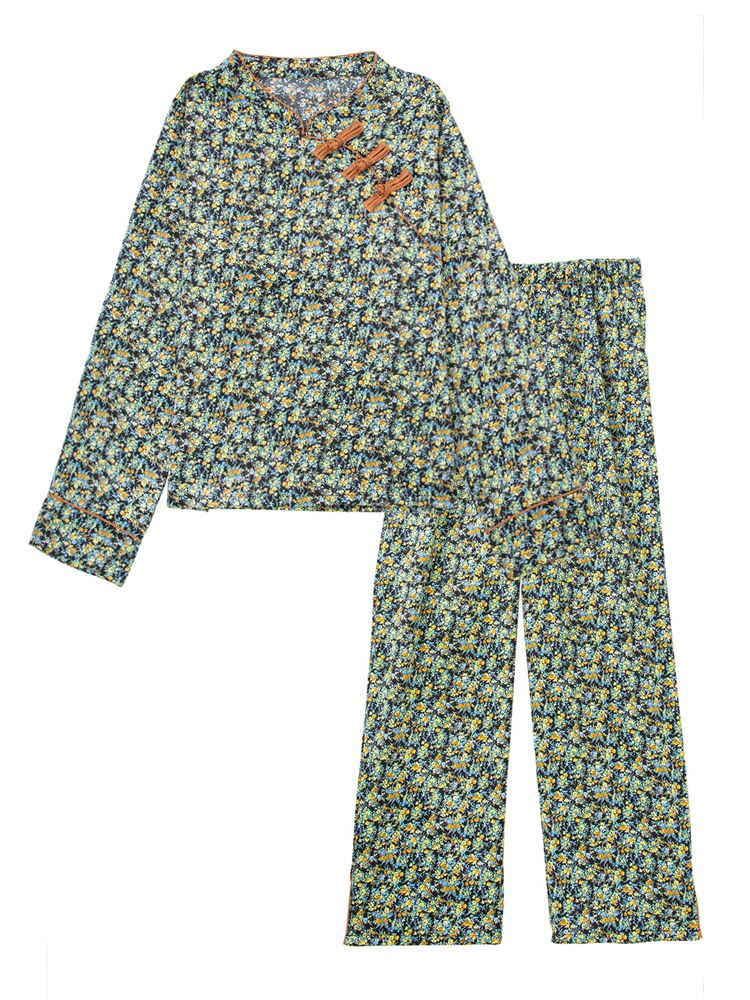 チュチュアンナのアオザイ風花柄サテンパジャマ|211727
